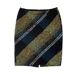 Classiques Entier Black/Green/Yellow Wool Blend Nubby Tweed Pencil Skirt SIZE 10
